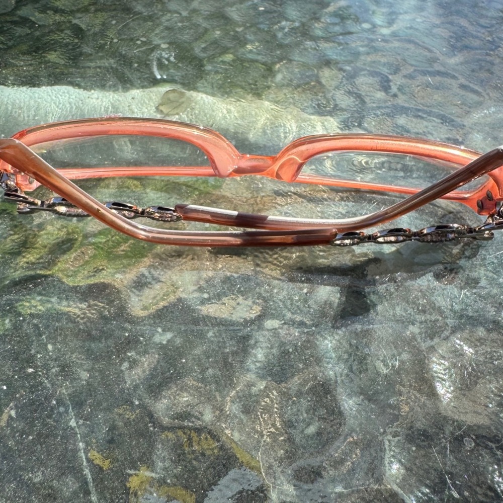 Vintage Peach Rectangular Eyeglass Frames with Rh… - image 4